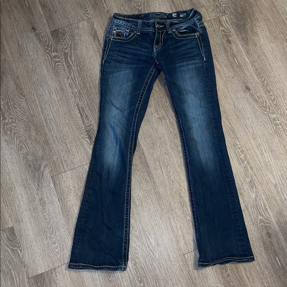 Miss Me Blue Denim Jeans bootcut jeans size 28 rhinestone embroidered embellish - Picture 3 of 10